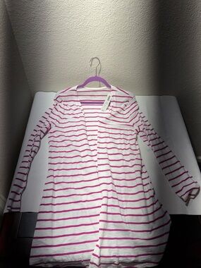 Chico's White Cardigan with Pink Stripes